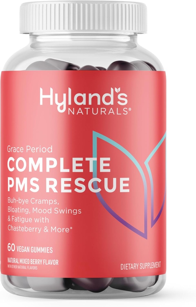 Hylands Grace Period Complete PMS Rescue, 60 Vegan Gummies med Chasteberry och Dong Quai för Menstrual Support och B6 och B12 för Red Blood Cell Formation