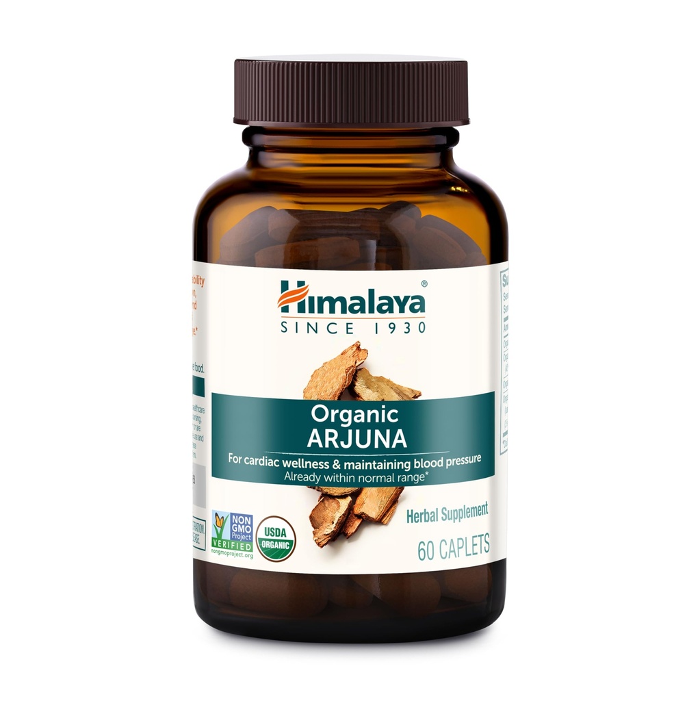 Himalaya Organic Arjuna, 60 Day Supply - Herb Health and Normal Blood Pressure - USDA Organic, Vegan, ei-GMO, Gluteeniton, 700 mg, 60 Caplets