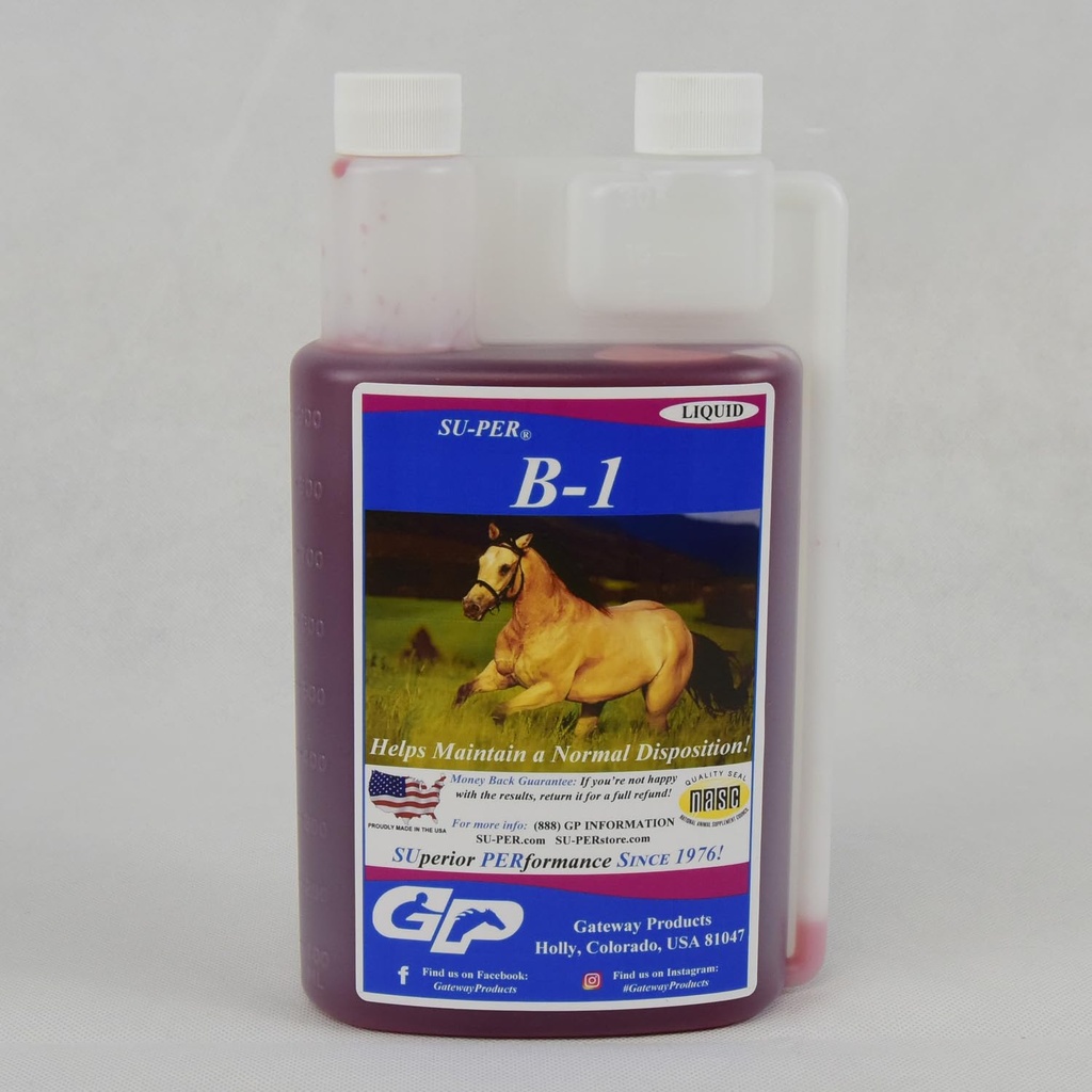 SU-PER B-1 Horse Calming Supplement - Hevosen B-1-vitamiinin tuki Hevonen Calmer Liquid - ruokahalua Booster täydentää hevosille - 1 neljännes, (2 pakkaus)