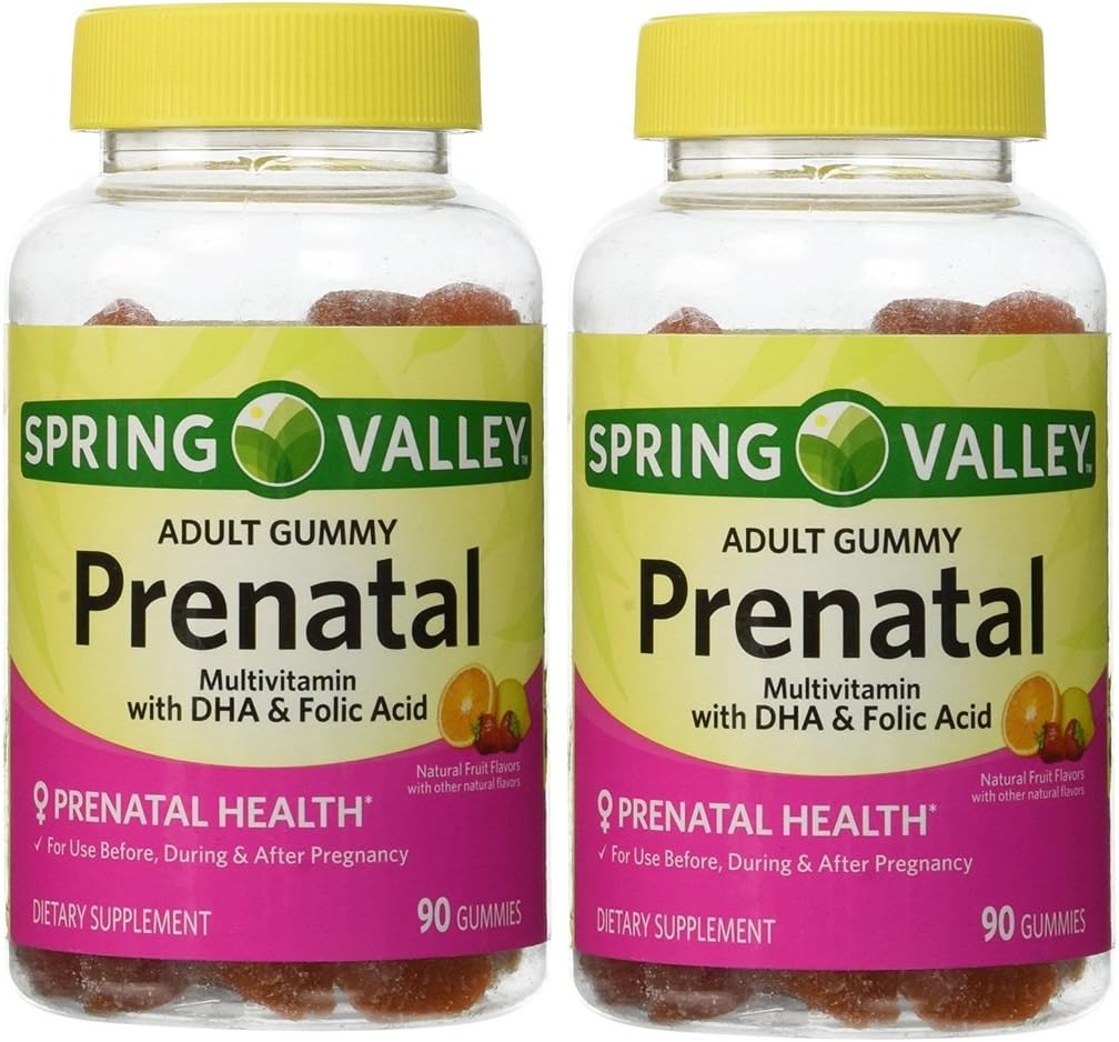 Spring Valley Adult Gummy Prenatal Multivitamin med DHA & Folic Acid (Pack of 2) 180 Gummies Total