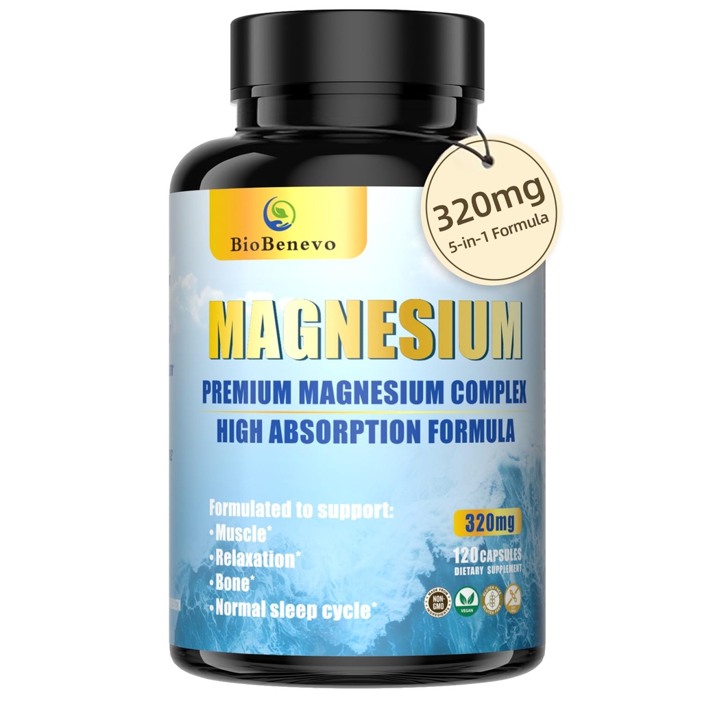5-in-1 Magnesiumkompleksi 320 mg magnesium Glycinatea, malaattia, sitriittiä...