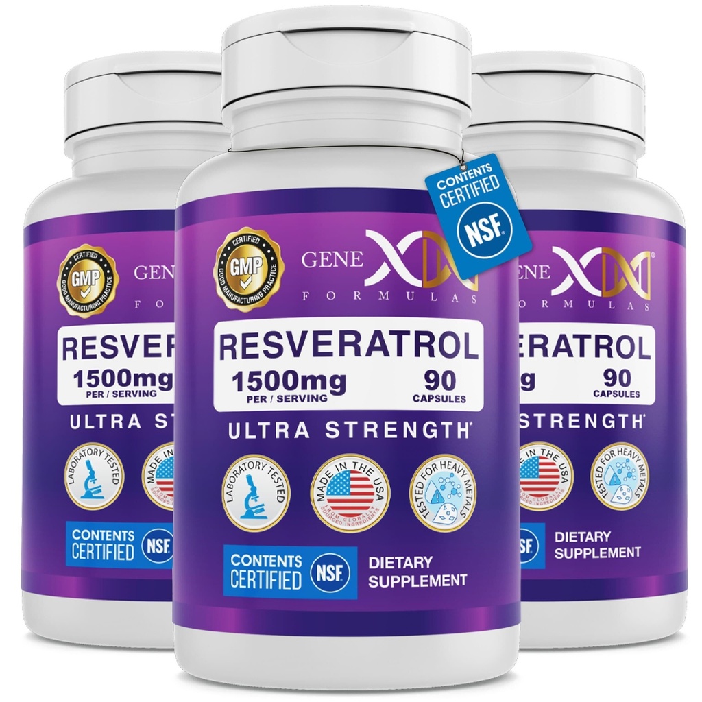 Genex Formel 1500mg Resveratrol med BioPerine för Absorption (3 Pack) | Organiska Trans-Resveratrol kapslar från japanska Knotweed, Antioxidant Supplement för hälsosam åldrande