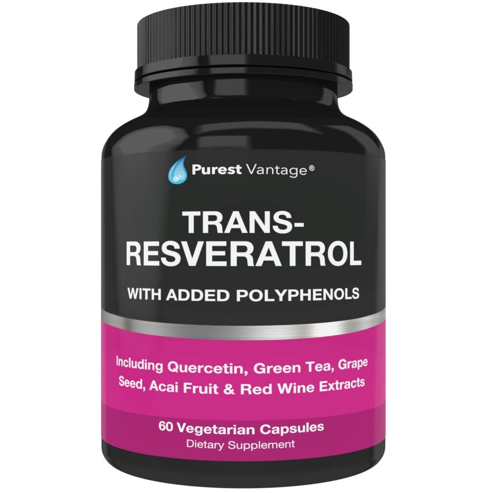 Resveratrol täydentää - Potent 1400mg Formula Trans Resveratrol, Quercetin, viinirypäleen siemenen, vihreä tee, Acai ja punainen viini uute - 60 kasviskapselit