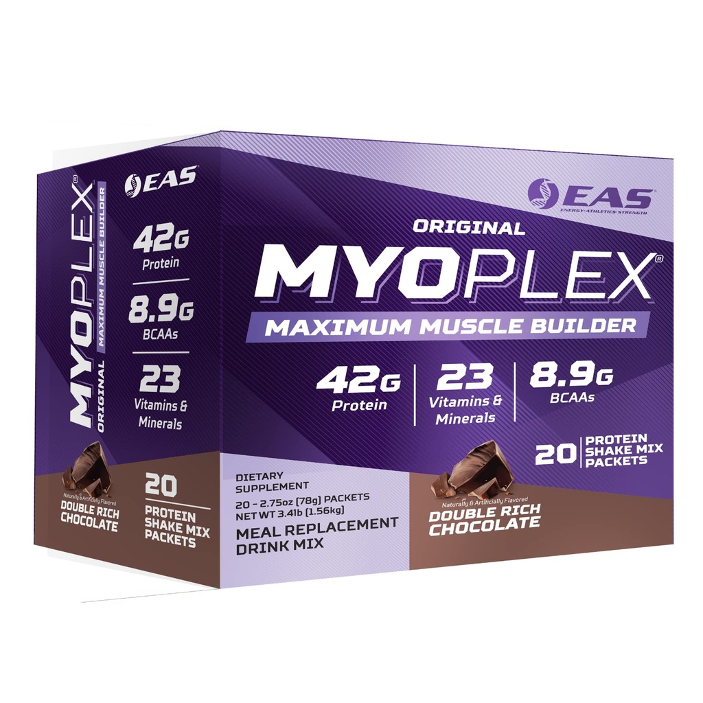 Experimentella och tillämpade vetenskaper EAS Original Myoplex Maximum Muscle Builder | Meal Replacement Protein Drink Mix | Kvalitet Protein Blend | 42g Protein | 20 individuella paket (Double Rich Chocolate)