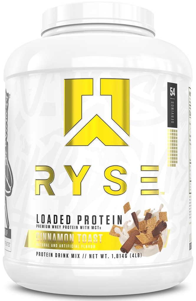 RYSE Ladattu proteiinijauhe - Kanelipaahtoleipä - 25g Whey Protein Isolate & keskittyä Prebioottikuitua & MCTs - Low Carb, Low Sugar, Ruoansulatus - 54 Tarjoukset / 4 lb Tub