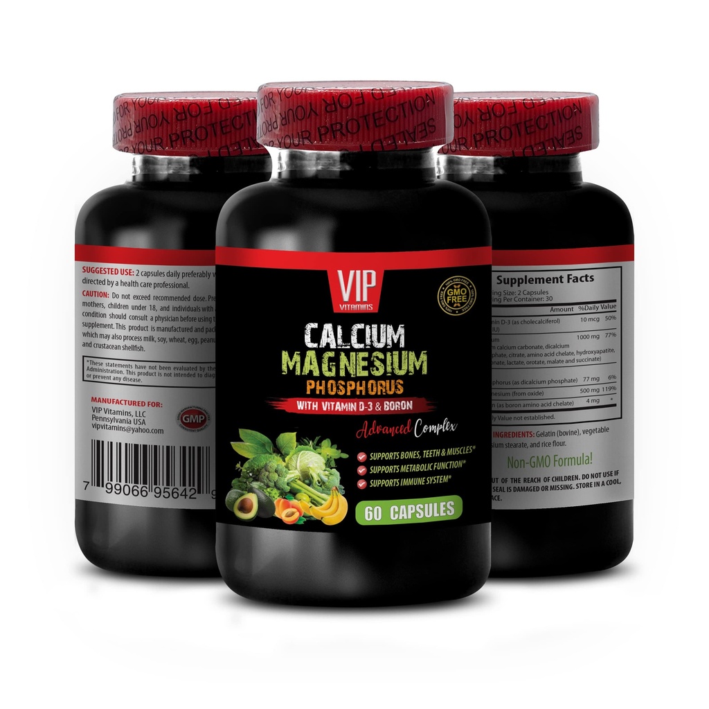 Calcium Supplement - Calcium Magnesium Phosphorus med vitamin D-3 & Boron - Womens Vitamins Immune Support med Calcium, Calcium Supplement med vitamin d, Calcium Magnesium Potassium 1 Bot 60 Caps