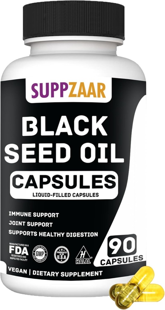 Vegaani Musta siemenöljy 1000mg. Kylmäpaineinen musta kumina siemenöljy immuuni, rakenne, ihon ja ravinnon non-GMO, Gluteenittomia & liivate ilmaiseksi - 45 tarjoilua, 90 nestetä täytetty kapselit