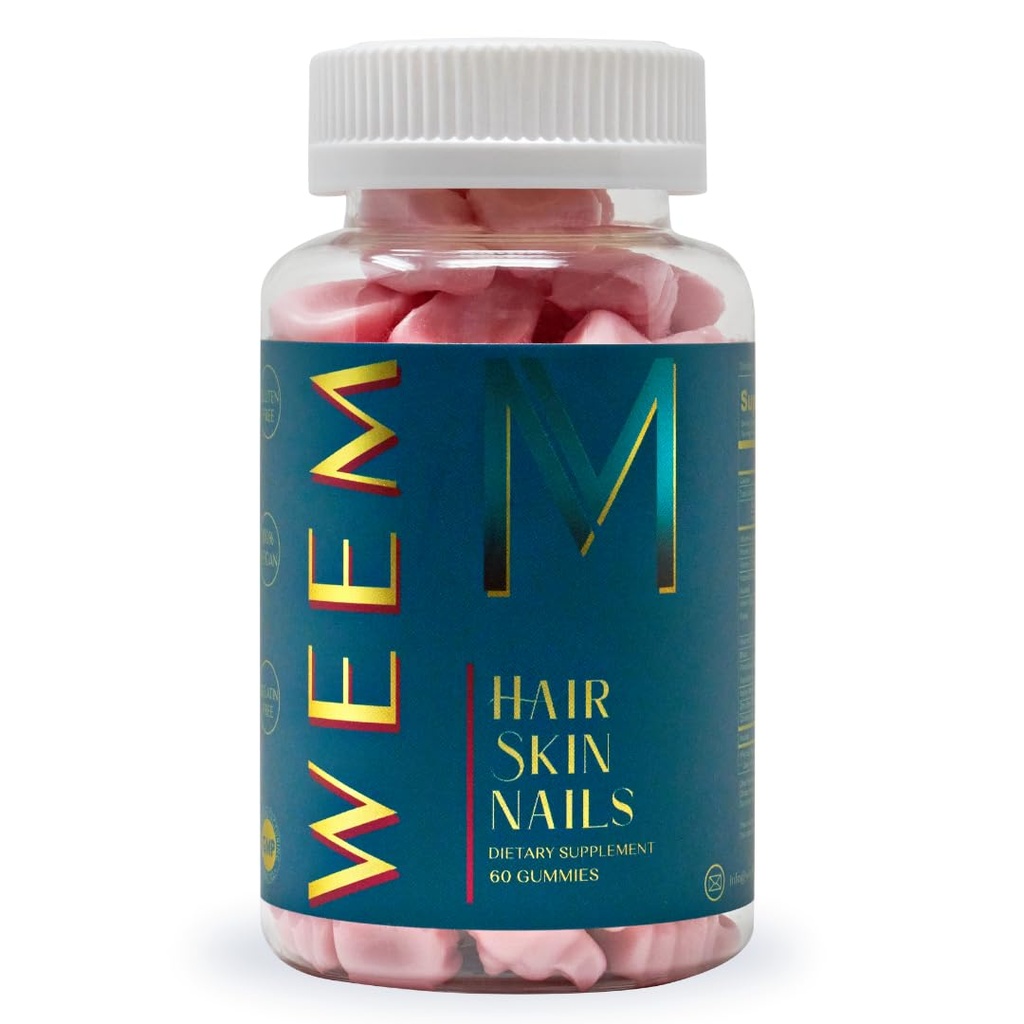 WEEM Hair Skin och Nails Gummies - stöder hälsosamt hår - Vegan biotin vitaminer för kvinnor och män stöder snabbare hårväxt, starkare naglar, hälsosam hud, extra styrka (1)