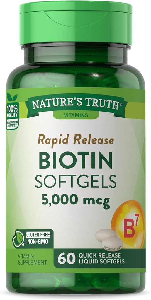 Naturens Sanning Biotin 5000mcg | 60 mjukgels | Icke-GMO & Gluten fri tillägg för män och kvinnor