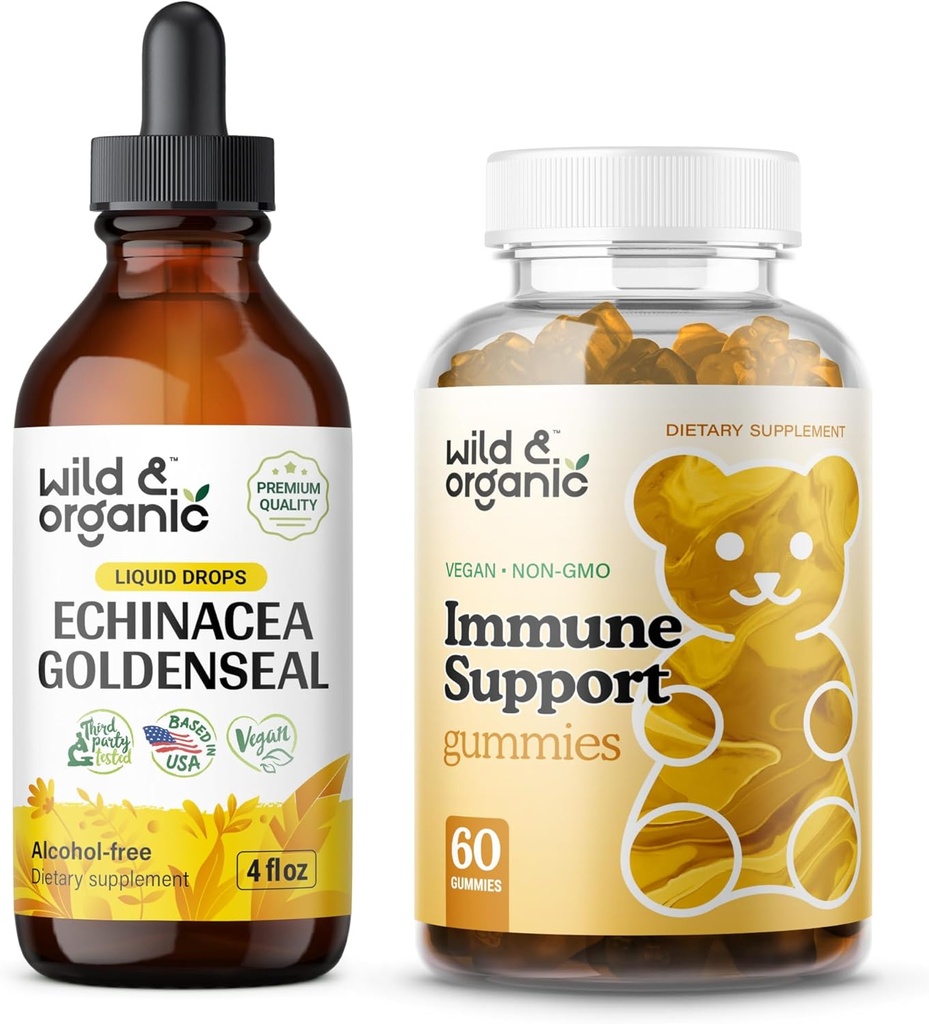 Luonnonvarainen & Luomu Echinacea Goldenseal Tincture 4 fl oz & Immuuni Tuki Gummies