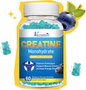 Kreatiini Monohydraatti Gummies naisille ja miehille, sokeriton vegaaninen Creatiini täydentää rakentaa lihaksia, lisätä energiaa ja voimaa, mustikka maku, 60