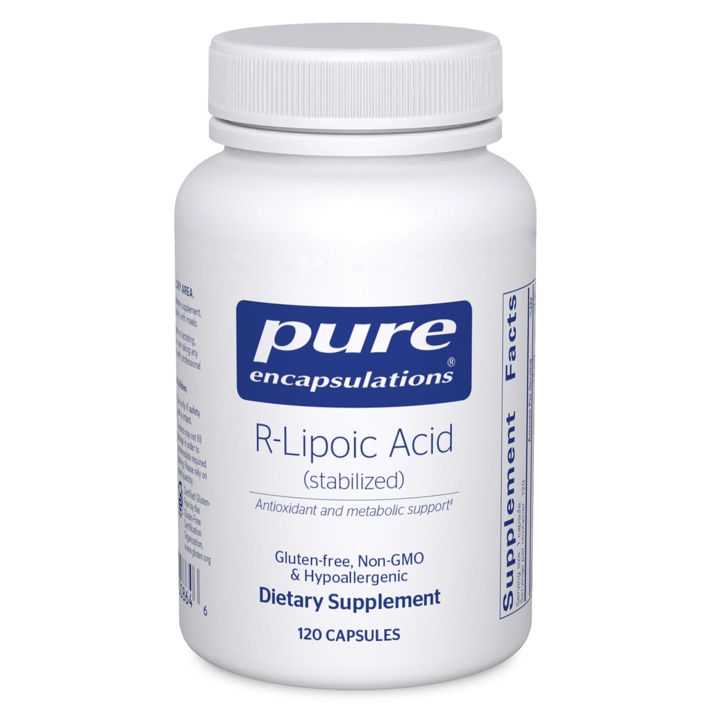 Rena inkapslingar R-Lipoic Acid (Stabiliserad) | Hypoallergen Supplement med förbättrat antioxidantskydd och metaboliskt stöd | 120 kapslar