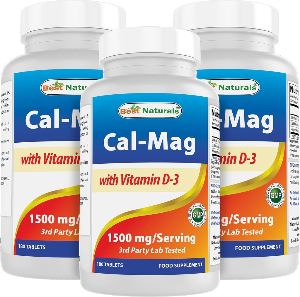 Best Naturals Kalsium Magnesium D3-vitamiini 1500 mg Tarjoilu 180 tablettia (180 laatikko 3)