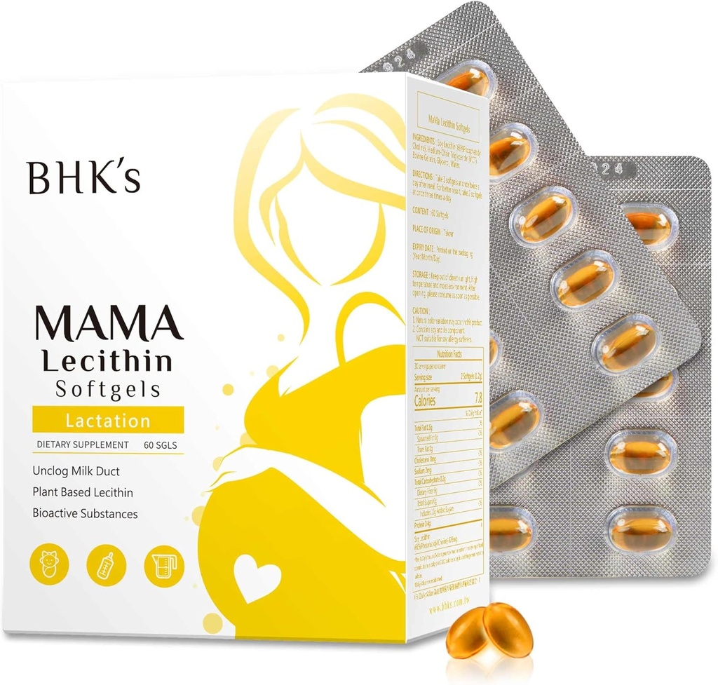 BHK: n Mama Lecithin Softgels, Unclog Rintojen Ducts Smoother Imetys, täydennysosa raskauden, Vältä pilattu maito Ducts, 60 softgels, 2-viikkoinen tarjonta
