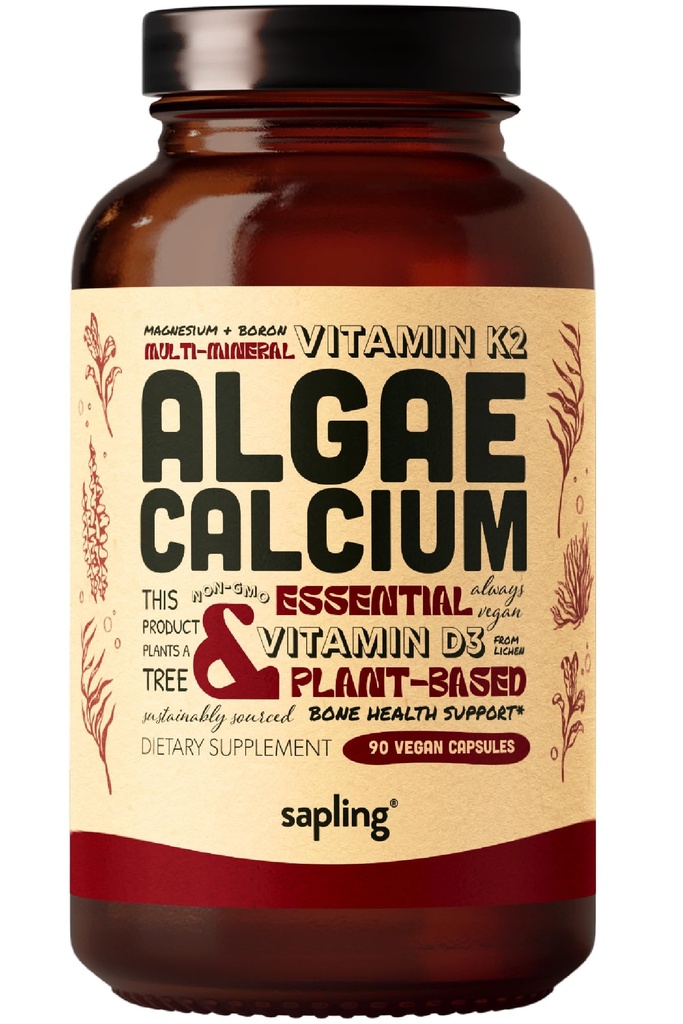 Kalsiumlisä - Koko ruoka K2- ja D3-vitamiini, magnesium, sinkki, Boron, Mineraalikompleksi. Se on peräisin Red Algaelta. Ei-GMO & Vegan 90 kapselia.