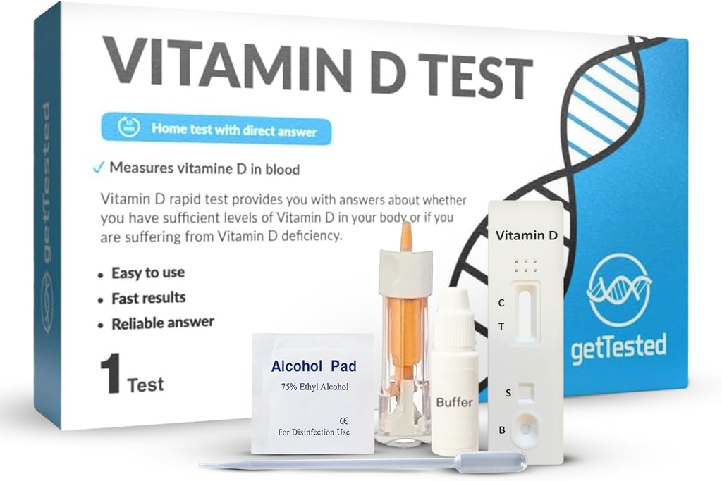 getTested D-vitamiini testi Kit at Home - Self Test for D-vitamiinin puute - Nopeat, tarkat tulokset - Helppokäyttöinen - Ei Lab vaaditaan - Sisältää Lancet Buffer kasetti - Sormen virtsakoe