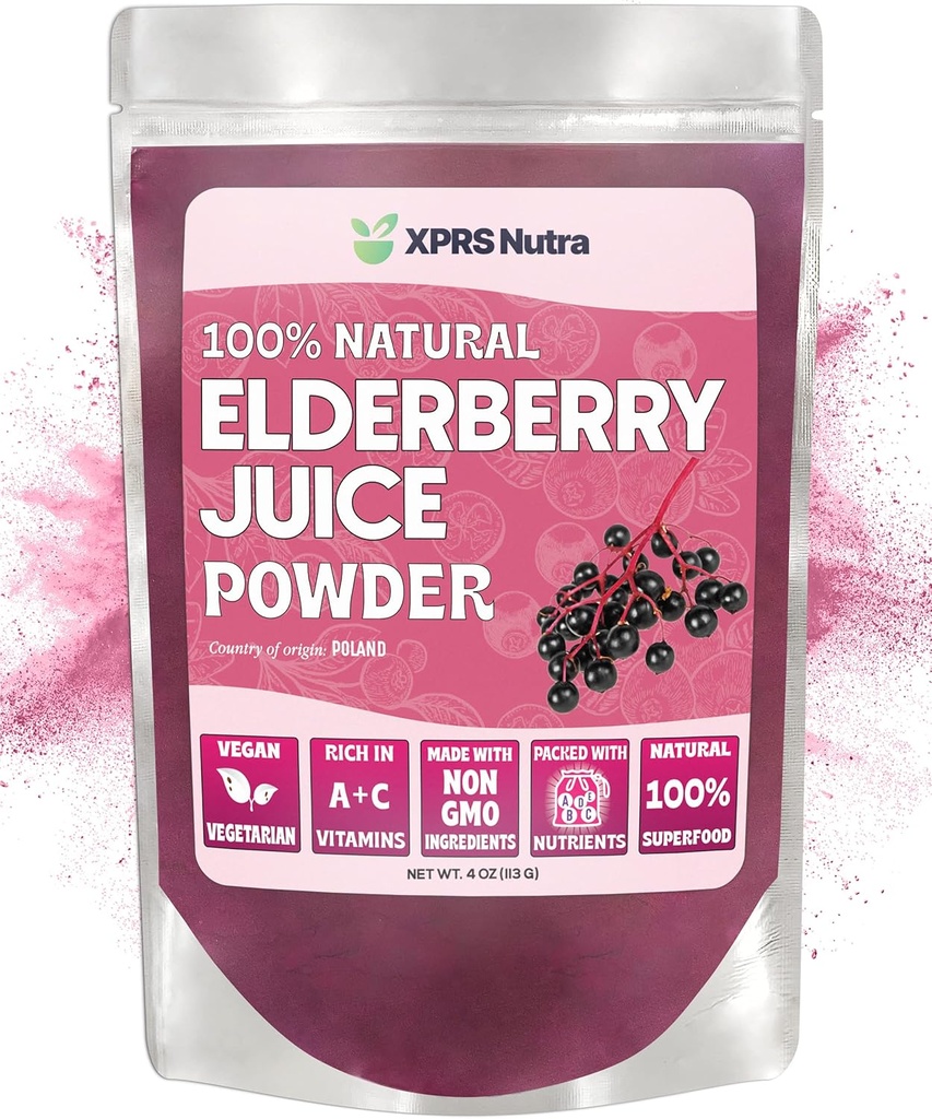 XPRS Nutra Elderberry Juice Powder - Elderberry Powder Organic Fruit Juice Mix - Powdered Elderberries Supplement Rich i vitamin A och C (4 oz)