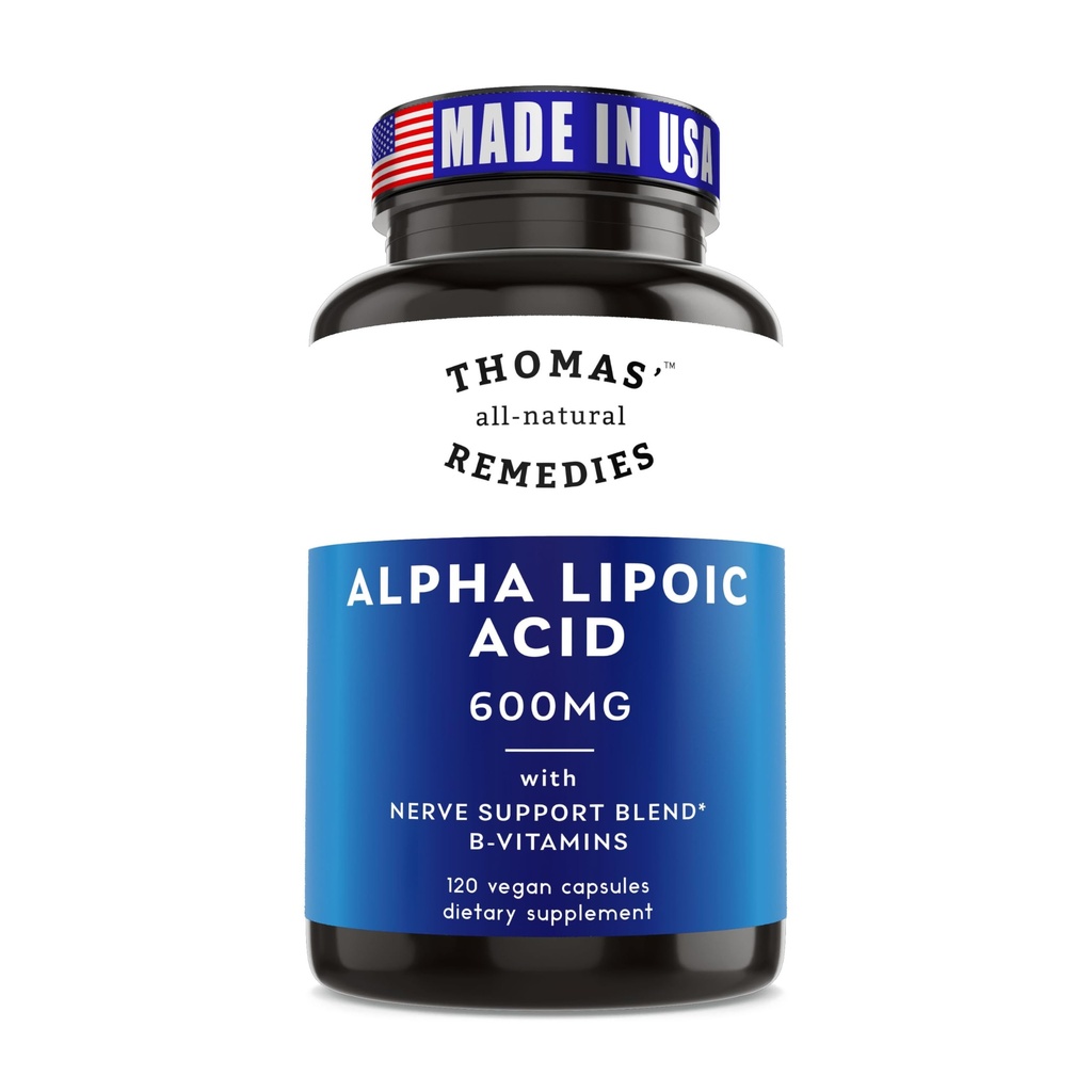 Thomas naturliga läkemedel Alpha Lipoic Acid 600mg, 120 kapslar med B-Vitaminer, Vegan, Inga fillers