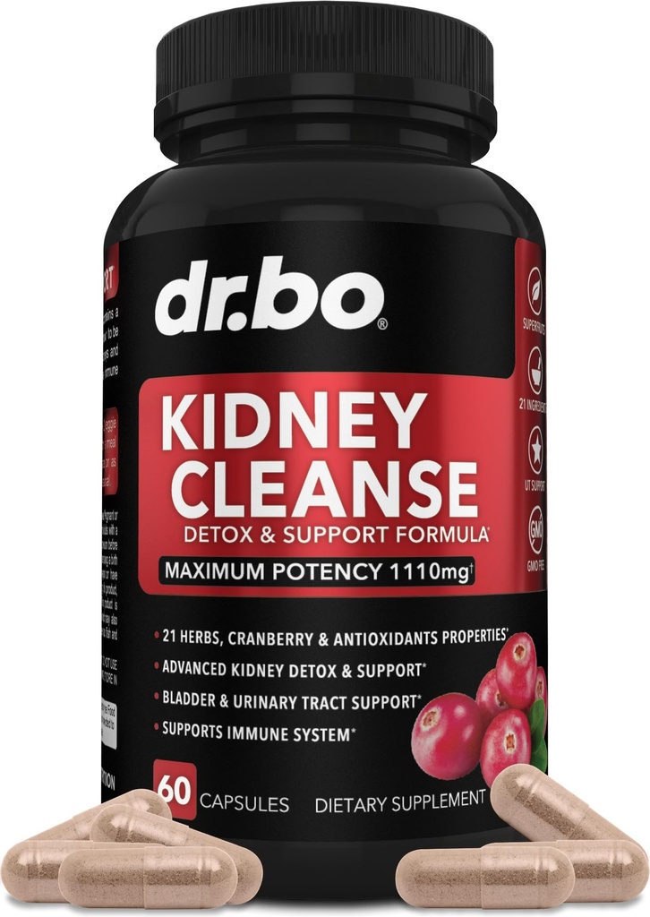 Kidney Cleanse Detox Support Supplement - Natural Cranberry, Juniper Berries, Buchu & Uva Ursi Extract för att stödja njurar, Bladder & Urinary Tract Health Supplements - Herbal Renal Blend Formula piller