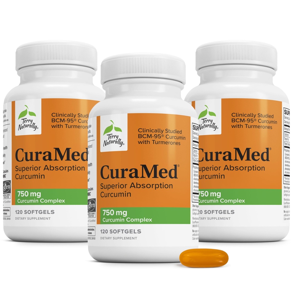 Terry Luonnollisesti CuraMed 750 mg - Antioksidantti täydentää aivojen ja sydämen terveys - täydentää korkea-Potency Curcumin Complex - Munuaisten, maksan ja immuuniterveyden tuki - 120 Softgels (paketti 3)
