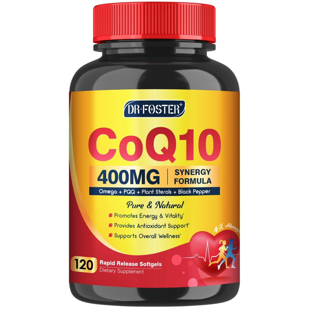 CoQ10 400mg SoftGels COQ10 - CQ10 Coenzyme Q10 Supplement, Plus PQQ, Omega 3 och Vitamin E, för hjärt- och cellulär energi, 120 portioner
