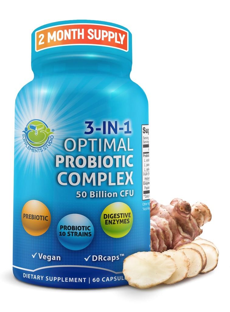 Probiootit digestiivinen entsyymit ja prebiootit naisille ja miehille - 3-in-1 Vegan Probiootti Prebiootti Multi Enzyme Complex Gut Health - maksimaalinen imeytyminen Viivästynyt-releaseed kapselit