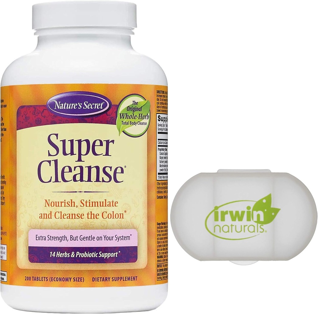 Naturens Secret Super Cleanse Extra Strength Toxin Detox & Gentle Elimination Total Body Cleanse, Digestive & Colon Health Support, 200 tabletter, med en Pill Case