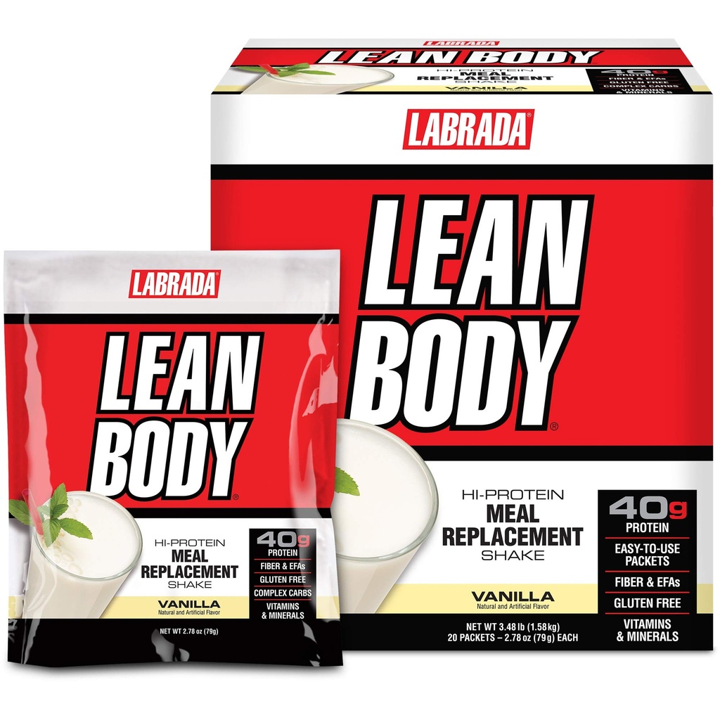 Lean Body MRP All-In-One Vanilla Meal Replacement Shake, 40g Protein, Whey Blend, 8g Healthy Fats EFA & Fiber, 22 Vitaminer och mineraler, Ingen konstgjord färg, Gluten Free, (20 Packets)