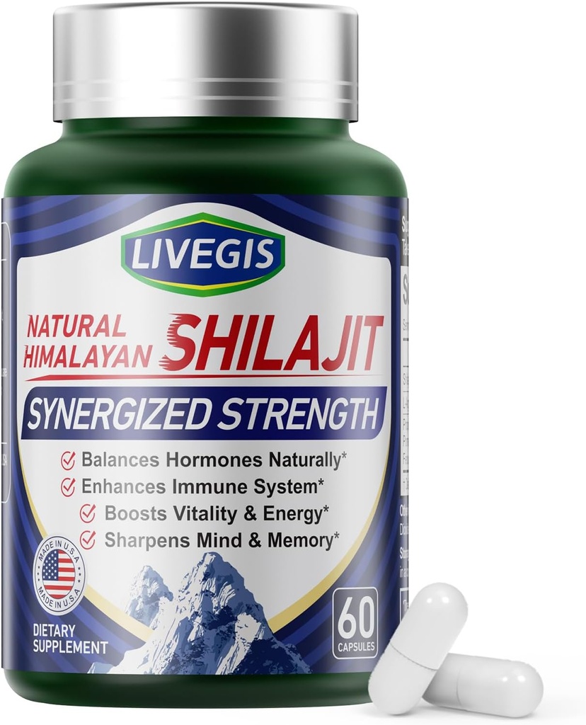 Himalajan Shilajit Kapselit Balance Hormonit, Tehostaa immuniteetteja, parantaa elinvoimaa ja muistia, korkea-Potenssi täydentää eri ainesosia, ei-GMO luonnollinen & Organic - 60 Counts