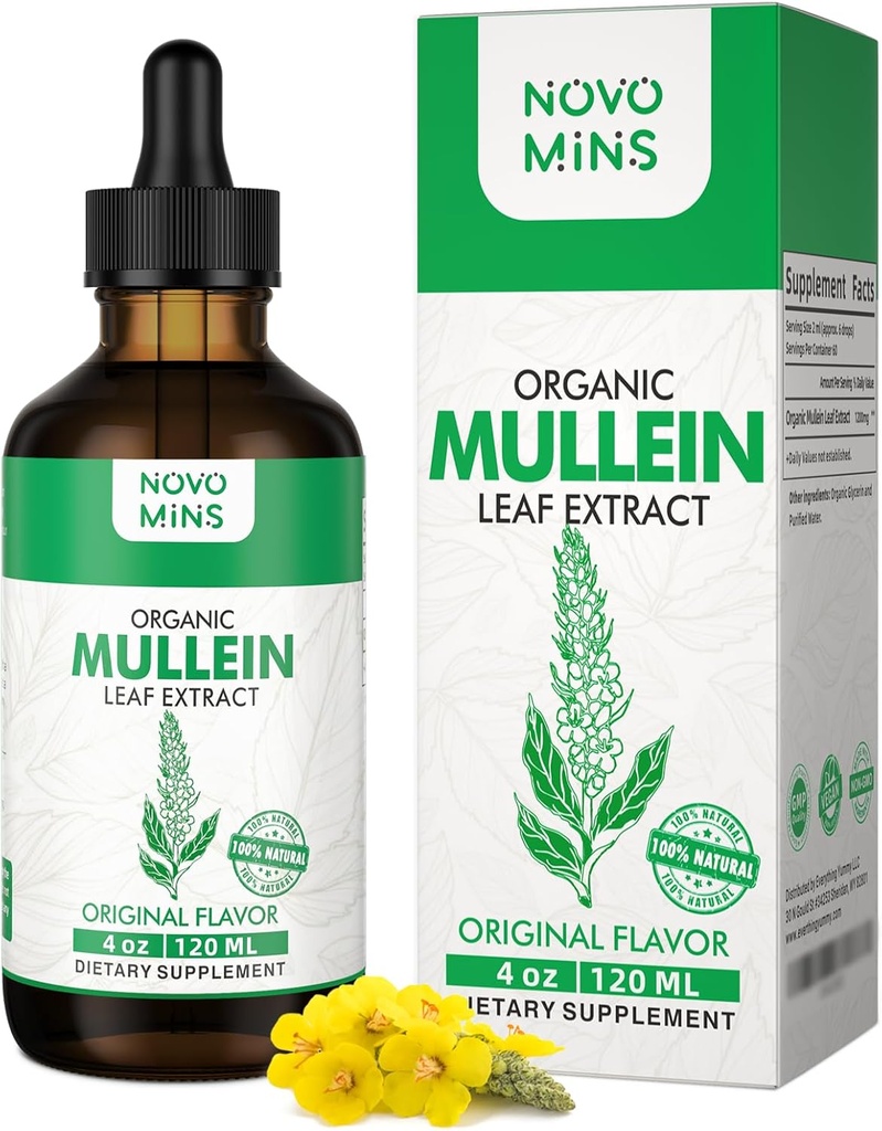 Mullein Leaf Tincture - Lung Cleanse - Vegan Lung Detox - Hengitysteiden terveys ja immuuni tuki Drops - Natural Supplement Liquid Extract 4 fl.oz. Klorofylli