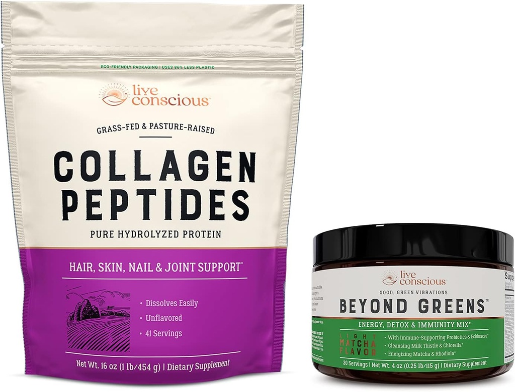 Collagen Peptides & Beyond Greens | Hår, hud, nagel och gemensamt stöd + Immune Boost, Detox och energi