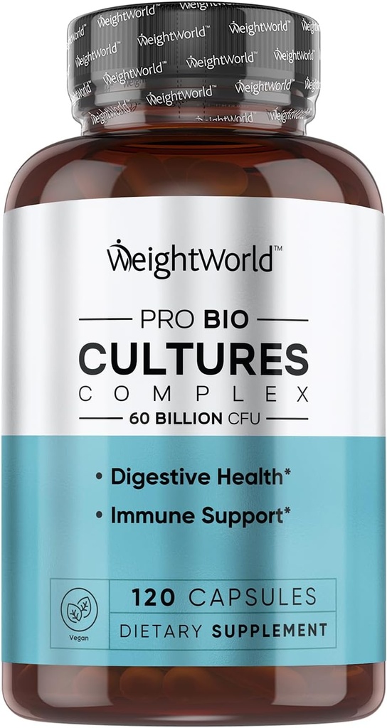 WeightWorld Bio Cultures Complex - Probiootti naisille ja miehille - kolmannen osapuolen laboratoriossa testattu - 120 vegaaninen kapseli (2 kuukautta Supply) - 60 miljardia PMY 20 Probioottinen kanta - Vegan, ei-GMO & Gluteeniton