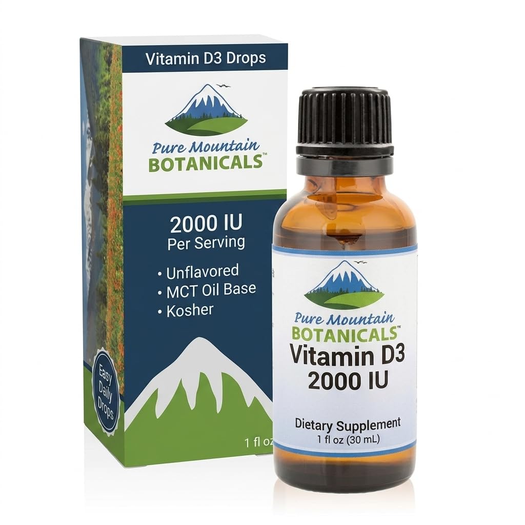 Nestemäinen D-vitamiini drops - makuamaton Kosher D3 nestemäiset drops MCT öljy - 2000i per tarjoilu - 1oz pullo