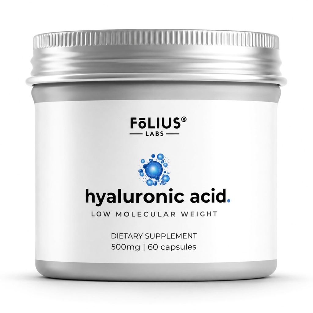 Ultra High Purity Hyaluronic Acid Capsules 500mg - 95% natriumhyaluronat - Mycket renad och biotillgänglig - Låg molekylvikt - Icke-GMO Fermenterad - 60 kapslar