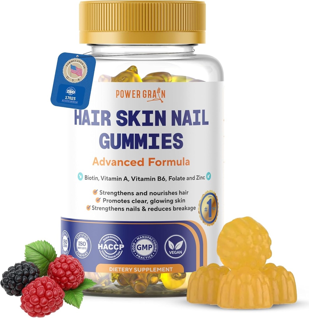 Premium Hair Skin och Nails Gummies - 5000 Mcg Biotin Vegan Vitamins för Män & Kvinnor - Främjar Hälsosam hårväxt, starka naglar, Radiant Skin - 10X Extra Strength - Blueberry Flavour