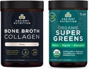 Ancient Nutrition Bone Broth Collagen Powder, Pure, 30 Servings + Organic Supergreens Powder, Greens Flavor, 25 Tarjoilut