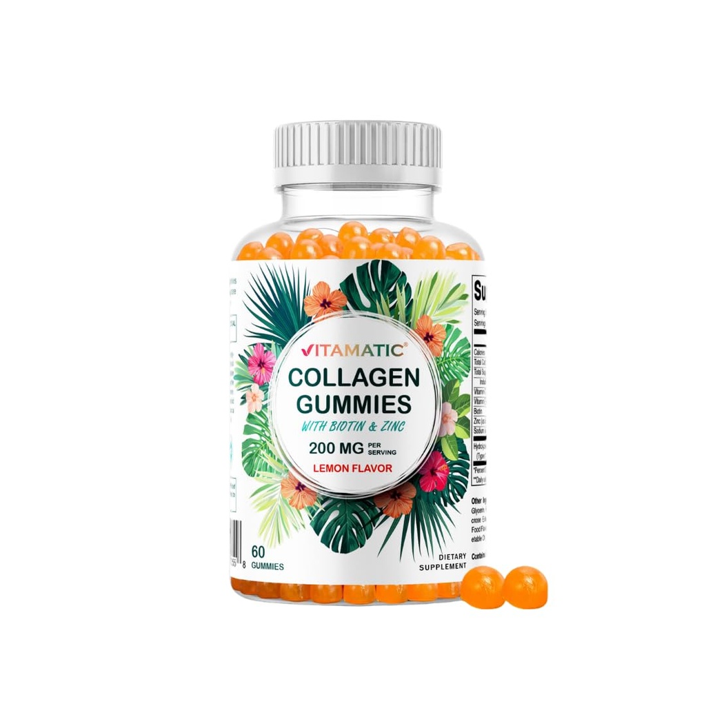 Vitamaattinen hydrolysoitu kollageeni Gummies C-vitamiinia, sinkkiä ja biotiinia, 200 mg - Terve iho tukea - 60 Gummies
