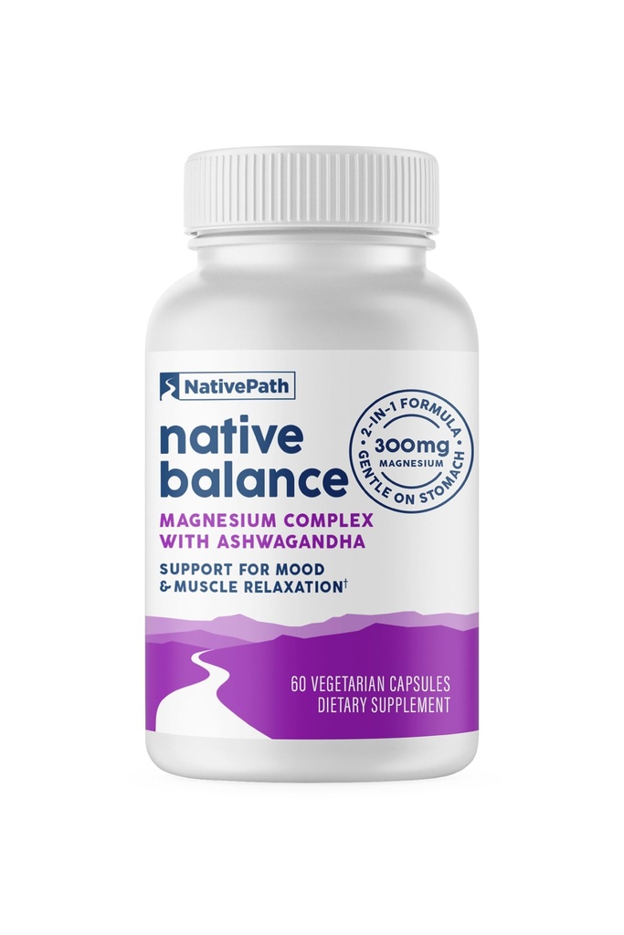 NativePath Native Balance Magnesium Supplement Ashwagandha - Korkea Imeytyminen Aquamin Ocean-lähde kaava - 60 kapselia
