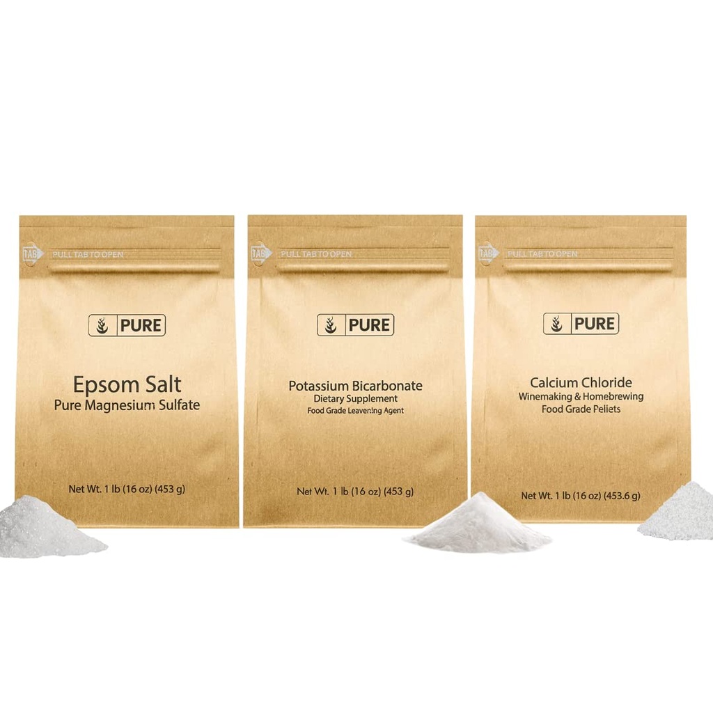 Rena ursprungliga ingredienser kaliumbikarbonat, kalciumklorid, och Epsom Salt Bundle, (1lb) matsäker, rengöring och matlagning