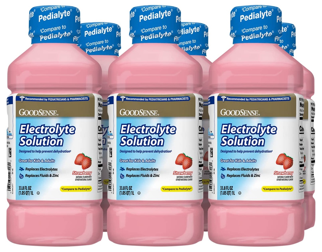 GoodSense Strawberry Electrolyte Solution, ersätter Electrolytes, Fluid & Zinc, Kids & Adults, 33.8 Fluid Ounces (Pack of 6)