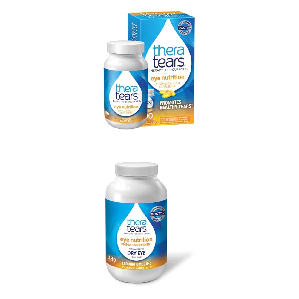 TheraTears 1200 mg Omega 3 täydennysosa silmänravitsemukseen, orgaaninen pellavansiemen Triglyseride Fish Oil & Vit E,90 Count with Thera Kyynelten 1200 mg Omega 3 täydennysosa silmien ravitsemukseen, & E-vitamiini, 180 Count