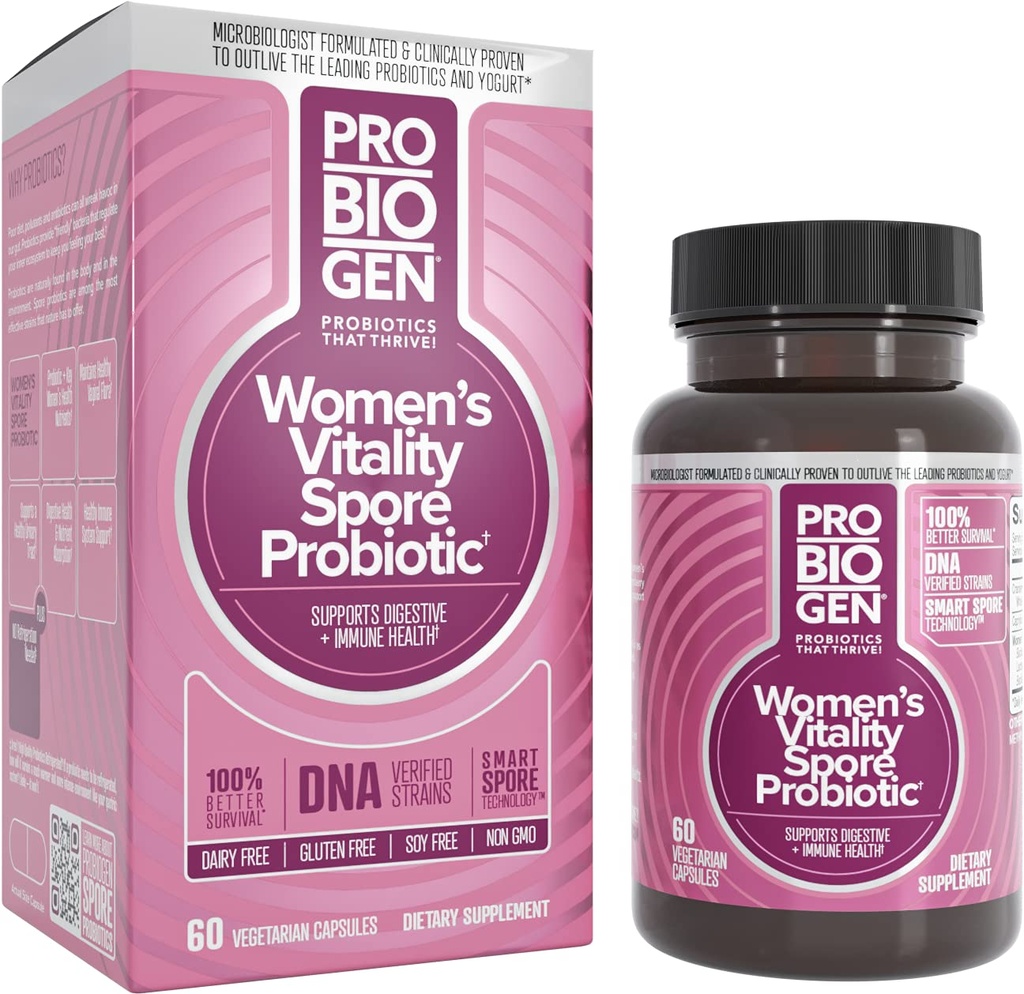 Probiogen Womens Daily Supplement, Vitality Probiotic Smart Spore Technology, Valkoinen, 60 Count
