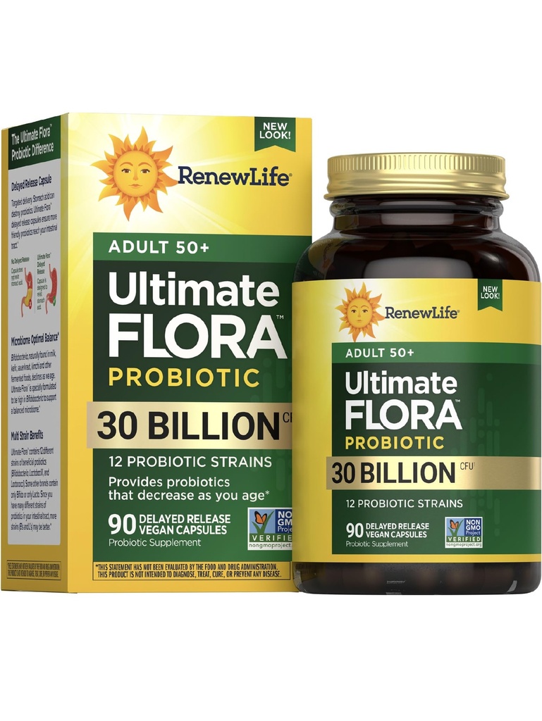 Uusi Life Probiootti Adult 50 Plus Probiootti Kapselit, Päivittäinen täydennys tukee virtsa-, digestiivinen ja immuuniterveys, L. Rhamnosus GG, Dairy, Soy ja gluteeniton, 30 miljardia PMY, 90 kreivi