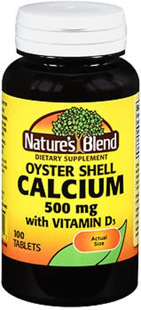 Naturens Blend Oyster Shell Calcium 500mg med vitamin D3, 100 tabletter (Pack of 3)