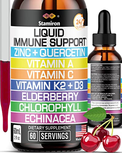 Zink Quercetin Vitamin C D3 Liquid Immune Support med vitamin A K2 Echinacea Chlorophyll och Elderberry - 9in1 Immune Defense Drops Komplex för immunitetshälsa andningshälsa - 60 portioner