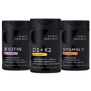 Urheilu Tutkimus D3 5000iu K2 100mcg, Vegan Biotin 10 000 mcg kookosöljy ja korkea teho C-vitamiini täydentää 1000mg