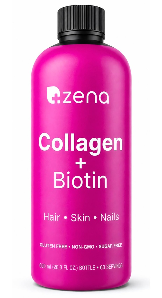 Zena Nutrition Liquid Collagen for Women & Men (tyyppi 1 & 2) & 5000 mcg Biotin, 2500 mg Verisol Bioactive Collagen Peptides, Hiukset, iho, kynsien lisäosa, sekoitettu marja, 60 tarjoilua, 20,3 fl oz