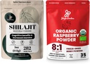 Jungle Powders Superfood Bundle: 5oz Raw Shilajit & 5oz Organic Raspberry Powder Combo - Mäns Energy Support, Immune Boost, USDA Certified Freeze-Dried Red Raspberries för Baking, Smoothies