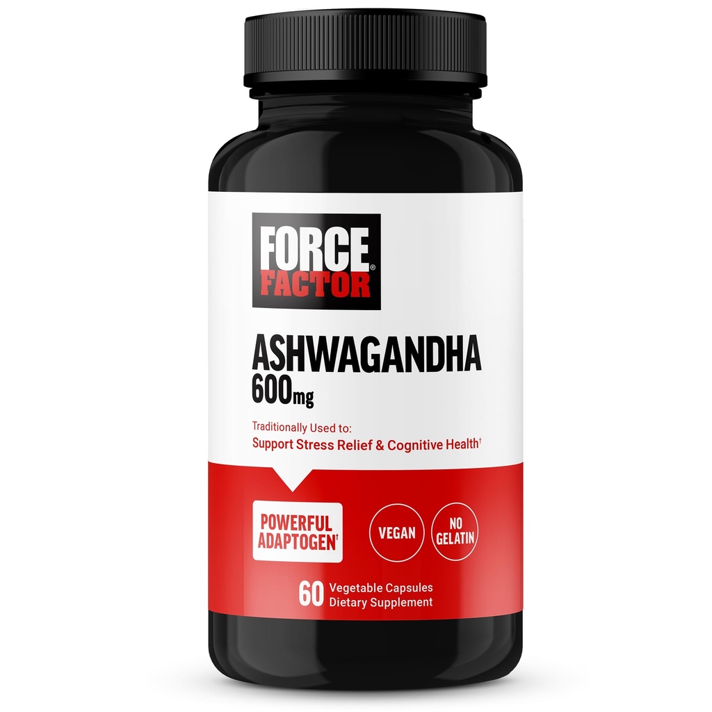 FORCE FACTOR Ashwagandha kosttillskott tillverkade med Premium Vegan Ashwagandha pulver, adaptogener för att stödja stress och kognitiv hälsa, ingen gelatin, icke-GMO, 60 kapslar