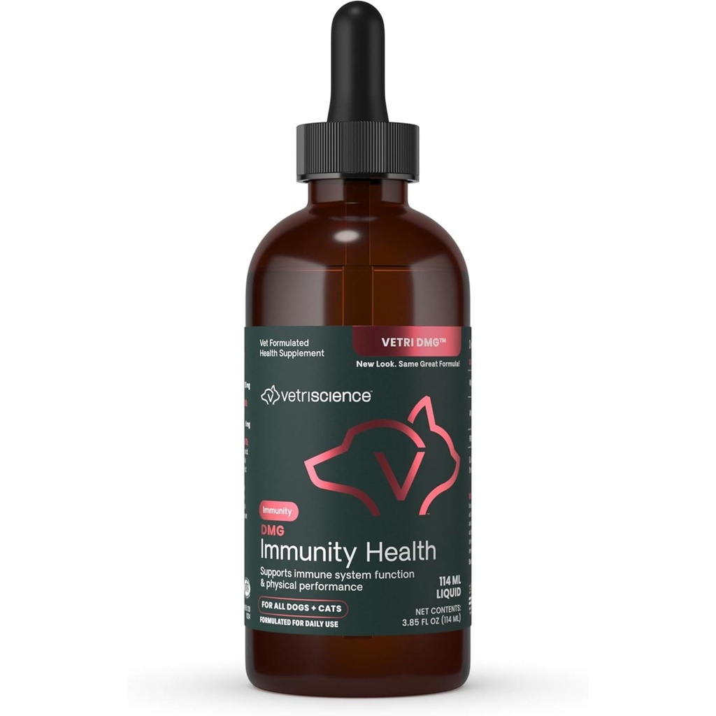 VETRISCIENCE DMG Immunity Health Easy-Dose Liquid, Vetri DMG Immune Support Supplement för hundar och katter, Hypoallergen, Support Performance, Stamina, Immune Response, DMG (Dimethylglycine), 114 ml